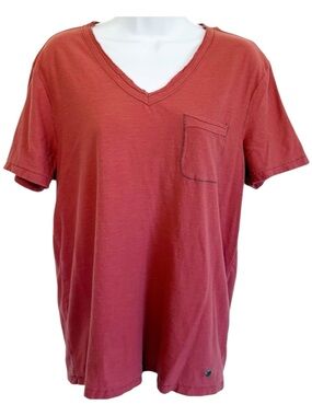 BOSS Hugo Boss Red Pocket Top Large Cotton V Neck Tee Relaxed Fit